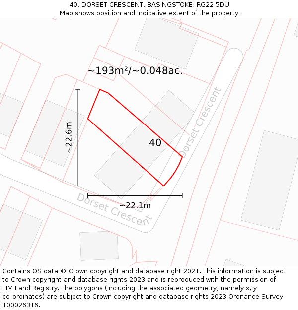40, DORSET CRESCENT, BASINGSTOKE, RG22 5DU: Plot and title map