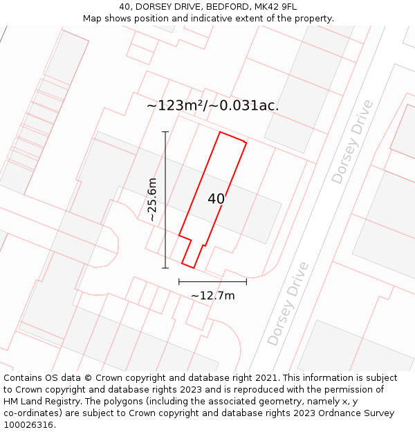 40, DORSEY DRIVE, BEDFORD, MK42 9FL: Plot and title map