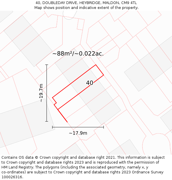 40, DOUBLEDAY DRIVE, HEYBRIDGE, MALDON, CM9 4TL: Plot and title map