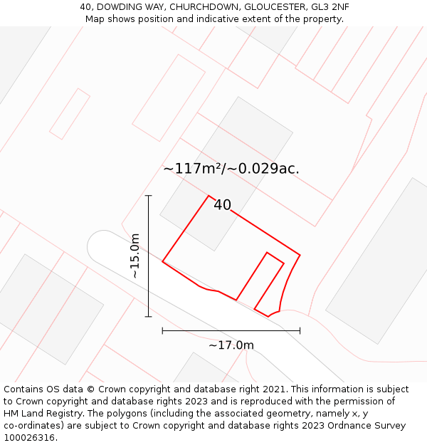 40, DOWDING WAY, CHURCHDOWN, GLOUCESTER, GL3 2NF: Plot and title map