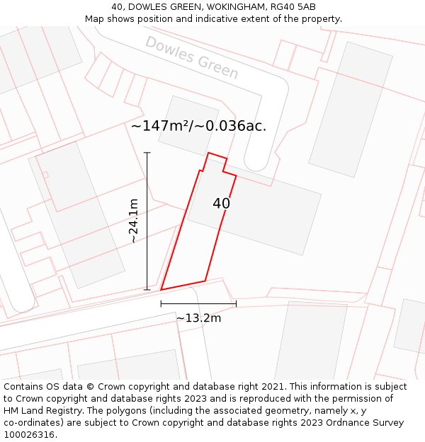 40, DOWLES GREEN, WOKINGHAM, RG40 5AB: Plot and title map