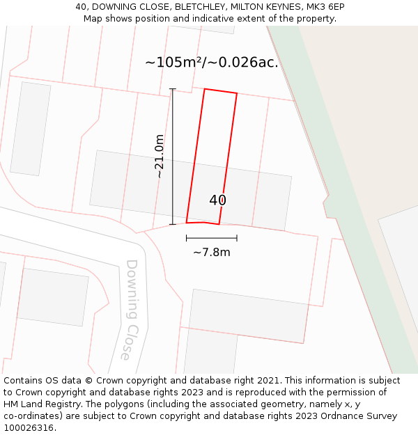 40, DOWNING CLOSE, BLETCHLEY, MILTON KEYNES, MK3 6EP: Plot and title map