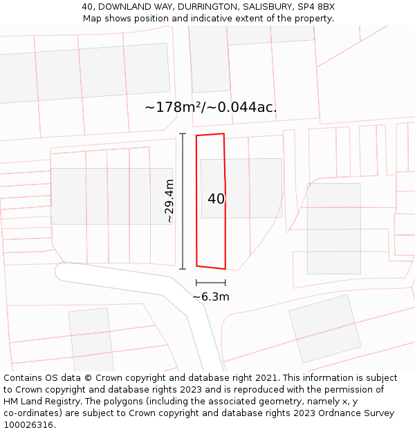 40, DOWNLAND WAY, DURRINGTON, SALISBURY, SP4 8BX: Plot and title map