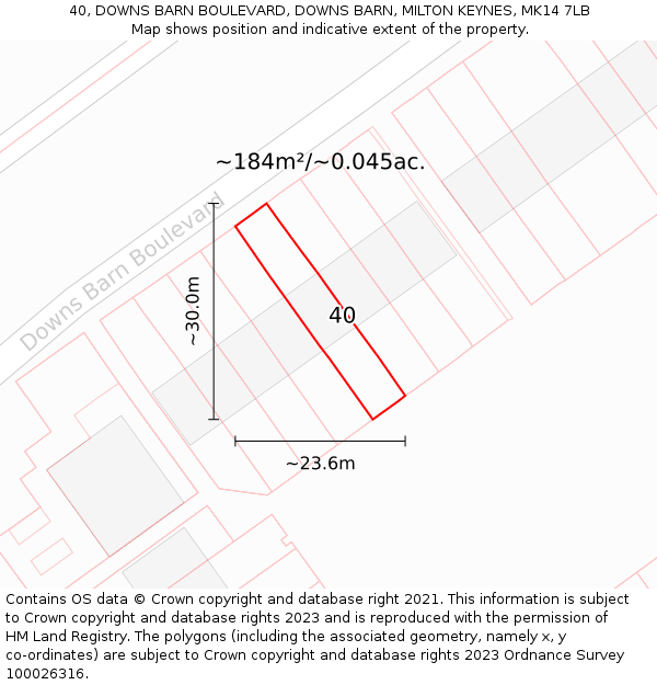 40, DOWNS BARN BOULEVARD, DOWNS BARN, MILTON KEYNES, MK14 7LB: Plot and title map