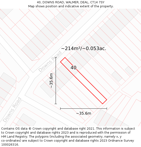 40, DOWNS ROAD, WALMER, DEAL, CT14 7SY: Plot and title map