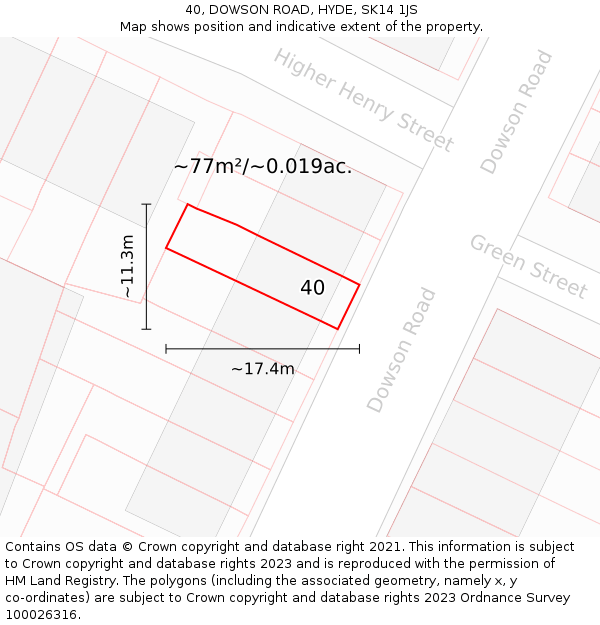 40, DOWSON ROAD, HYDE, SK14 1JS: Plot and title map
