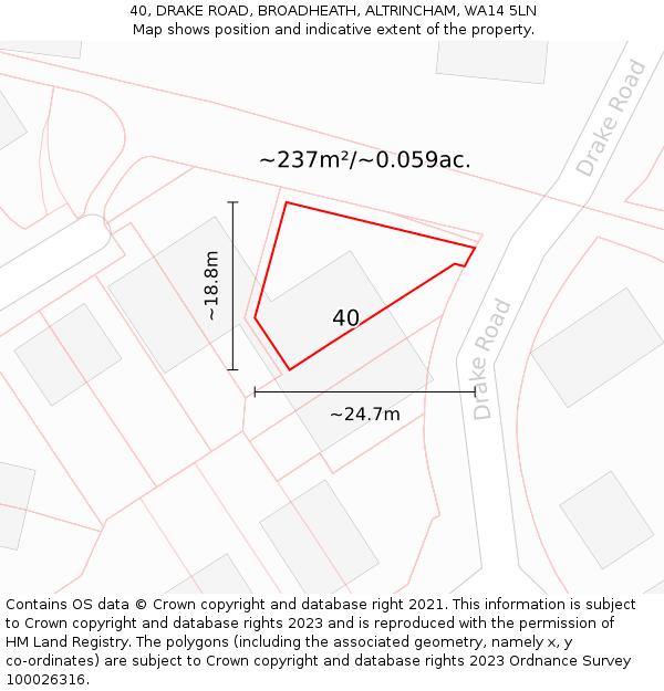 40, DRAKE ROAD, BROADHEATH, ALTRINCHAM, WA14 5LN: Plot and title map
