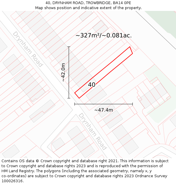 40, DRYNHAM ROAD, TROWBRIDGE, BA14 0PE: Plot and title map