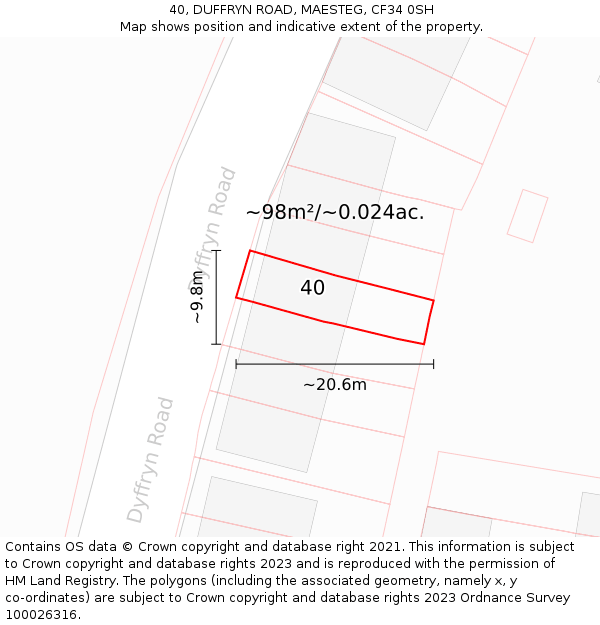 40, DUFFRYN ROAD, MAESTEG, CF34 0SH: Plot and title map