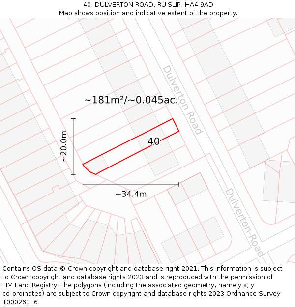 40, DULVERTON ROAD, RUISLIP, HA4 9AD: Plot and title map
