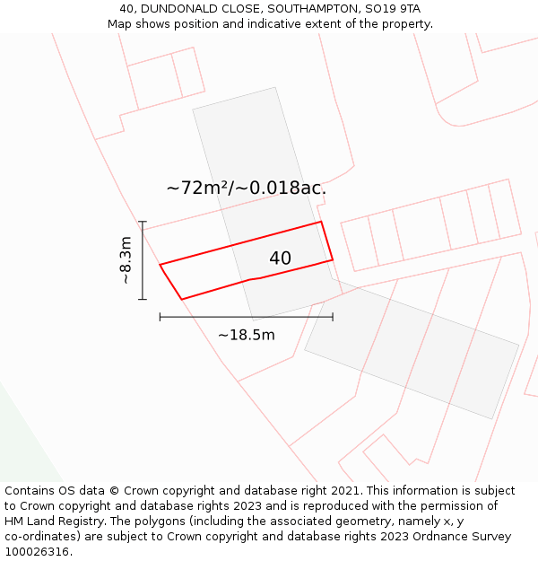 40, DUNDONALD CLOSE, SOUTHAMPTON, SO19 9TA: Plot and title map