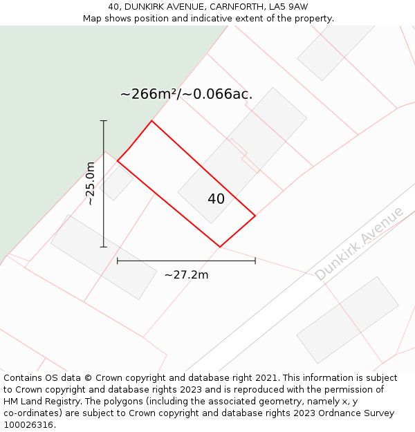 40, DUNKIRK AVENUE, CARNFORTH, LA5 9AW: Plot and title map