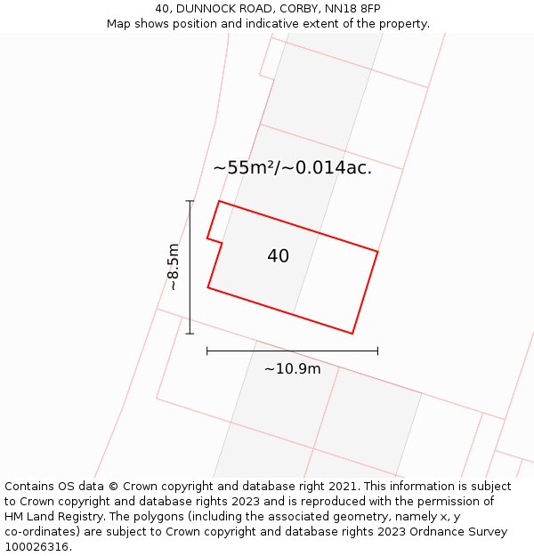 40, DUNNOCK ROAD, CORBY, NN18 8FP: Plot and title map
