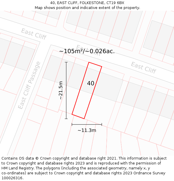 40, EAST CLIFF, FOLKESTONE, CT19 6BX: Plot and title map