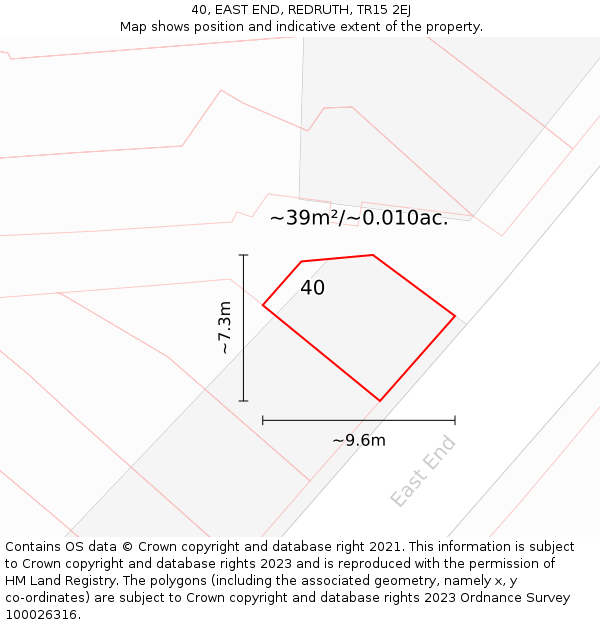 40, EAST END, REDRUTH, TR15 2EJ: Plot and title map