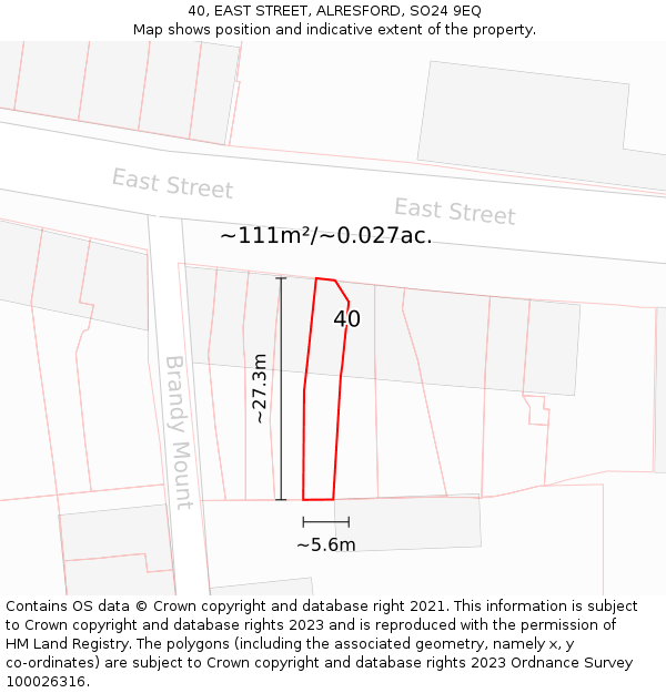 40, EAST STREET, ALRESFORD, SO24 9EQ: Plot and title map