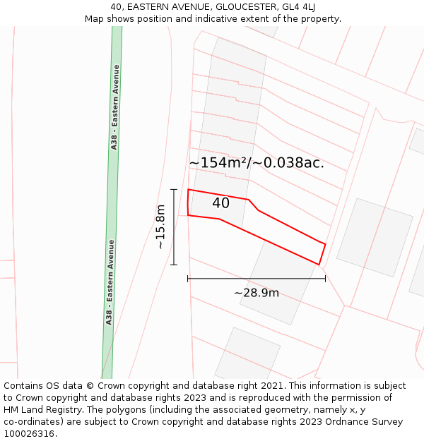 40, EASTERN AVENUE, GLOUCESTER, GL4 4LJ: Plot and title map