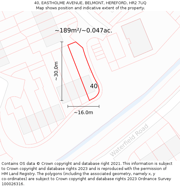 40, EASTHOLME AVENUE, BELMONT, HEREFORD, HR2 7UQ: Plot and title map
