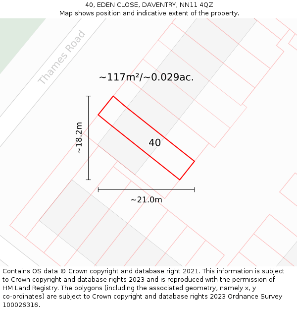 40, EDEN CLOSE, DAVENTRY, NN11 4QZ: Plot and title map