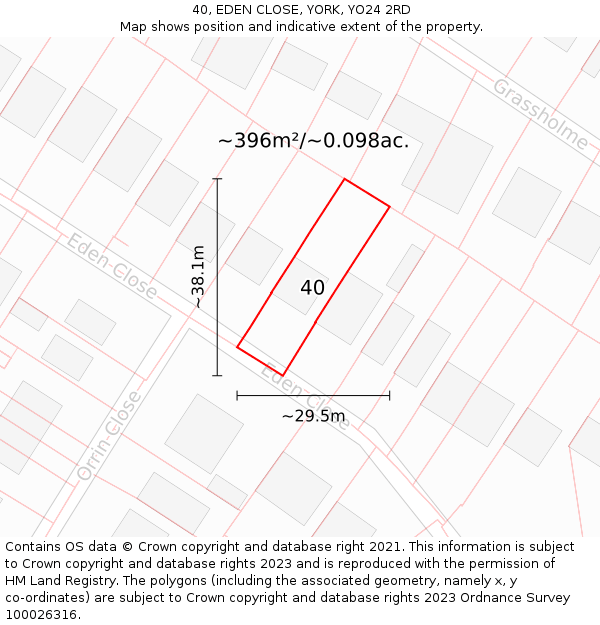 40, EDEN CLOSE, YORK, YO24 2RD: Plot and title map