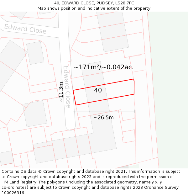 40, EDWARD CLOSE, PUDSEY, LS28 7FG: Plot and title map