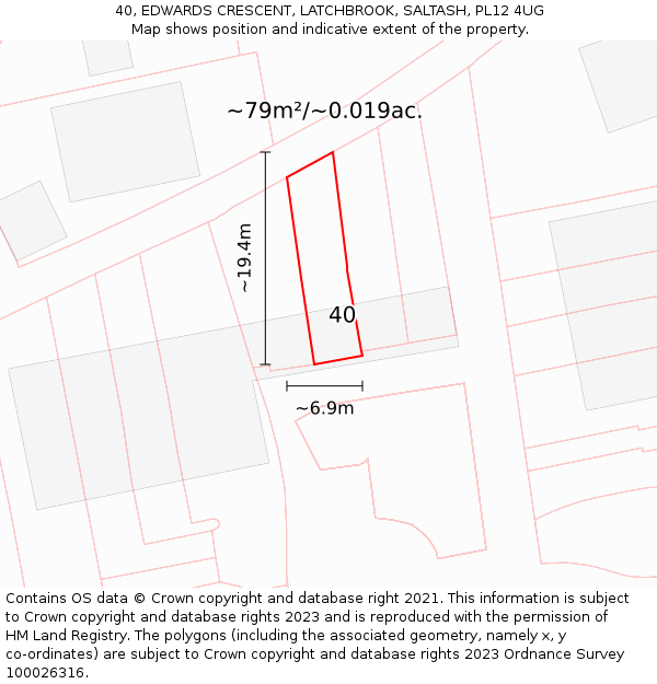 40, EDWARDS CRESCENT, LATCHBROOK, SALTASH, PL12 4UG: Plot and title map
