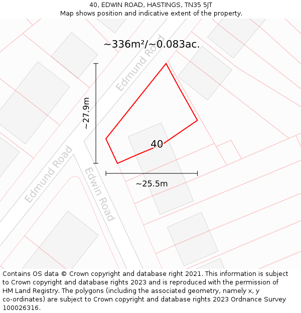 40, EDWIN ROAD, HASTINGS, TN35 5JT: Plot and title map