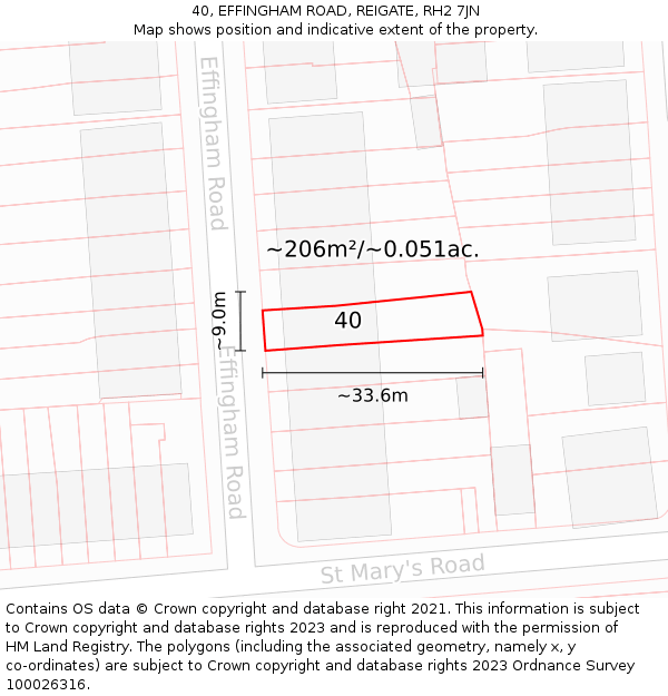 40, EFFINGHAM ROAD, REIGATE, RH2 7JN: Plot and title map