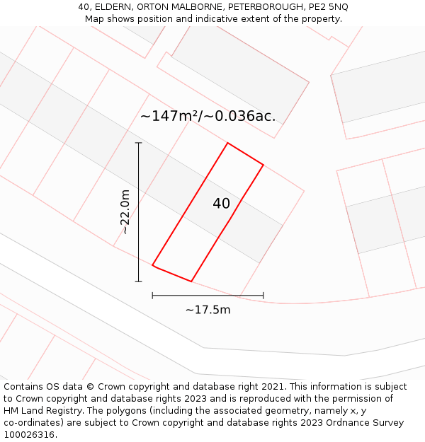 40, ELDERN, ORTON MALBORNE, PETERBOROUGH, PE2 5NQ: Plot and title map