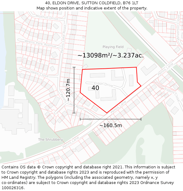 40, ELDON DRIVE, SUTTON COLDFIELD, B76 1LT: Plot and title map