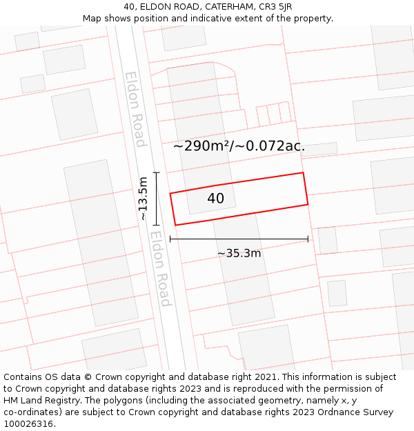 40, ELDON ROAD, CATERHAM, CR3 5JR: Plot and title map