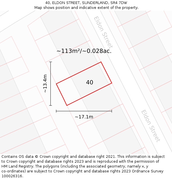 40, ELDON STREET, SUNDERLAND, SR4 7DW: Plot and title map