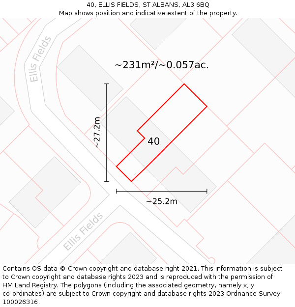 40, ELLIS FIELDS, ST ALBANS, AL3 6BQ: Plot and title map