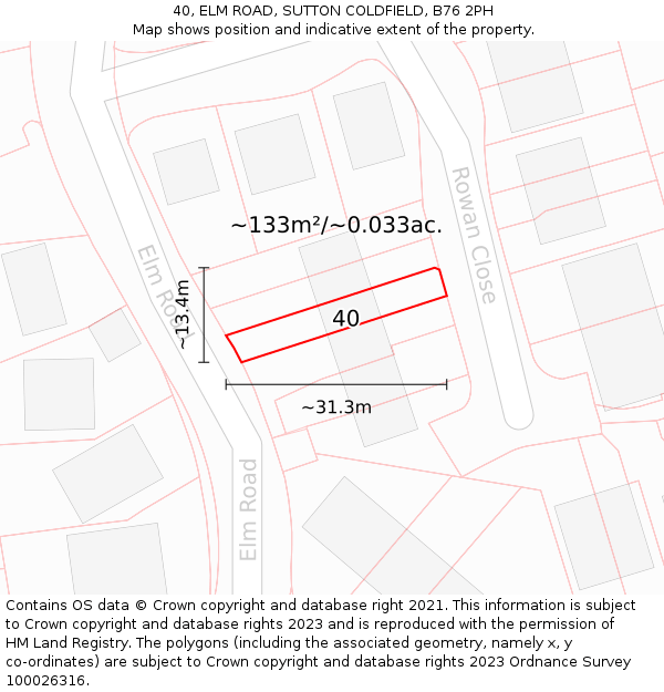 40, ELM ROAD, SUTTON COLDFIELD, B76 2PH: Plot and title map