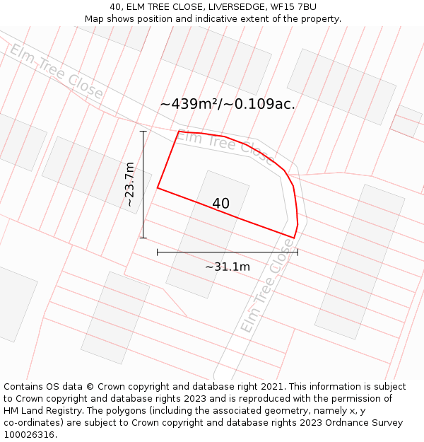 40, ELM TREE CLOSE, LIVERSEDGE, WF15 7BU: Plot and title map