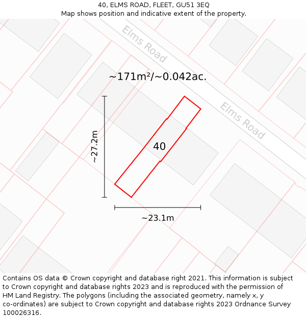 40, ELMS ROAD, FLEET, GU51 3EQ: Plot and title map