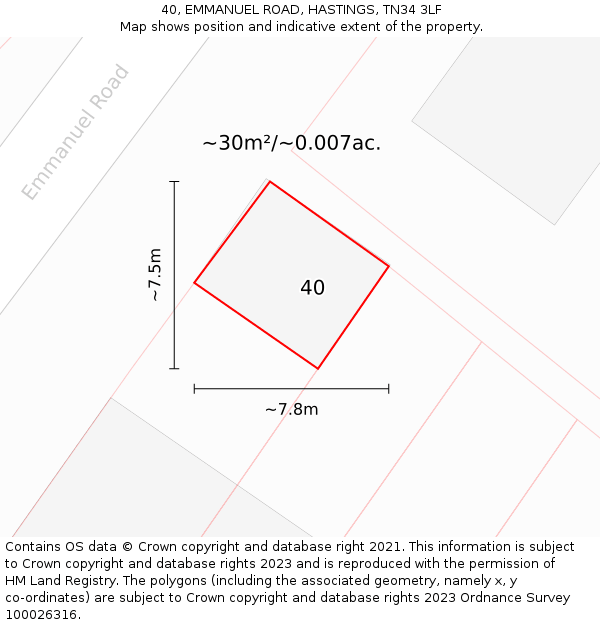 40, EMMANUEL ROAD, HASTINGS, TN34 3LF: Plot and title map