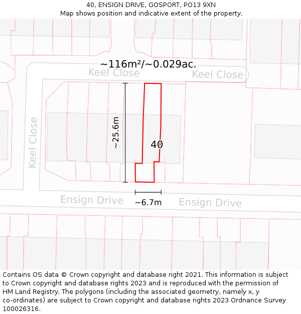 40, ENSIGN DRIVE, GOSPORT, PO13 9XN: Plot and title map