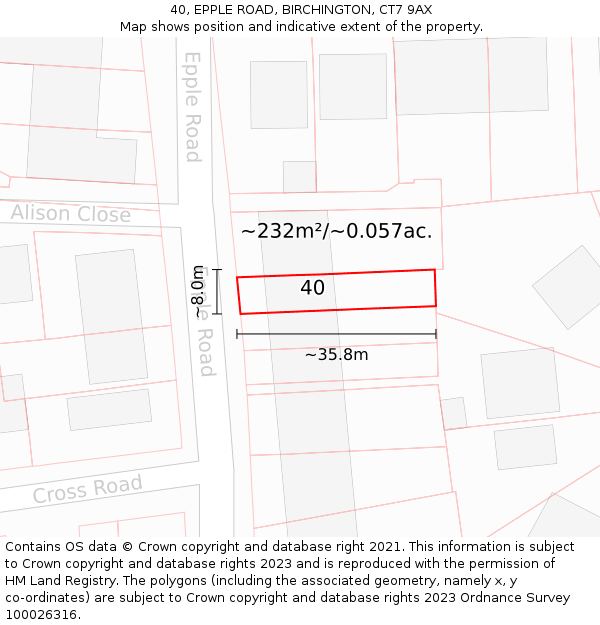40, EPPLE ROAD, BIRCHINGTON, CT7 9AX: Plot and title map