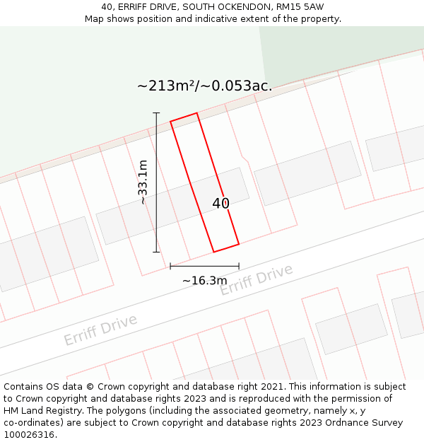 40, ERRIFF DRIVE, SOUTH OCKENDON, RM15 5AW: Plot and title map