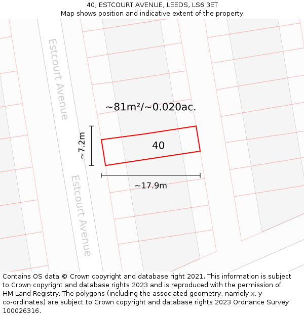 40, ESTCOURT AVENUE, LEEDS, LS6 3ET: Plot and title map