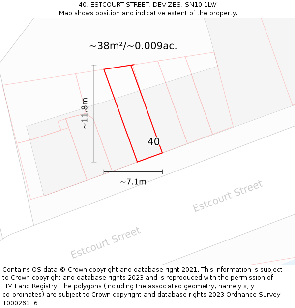 40, ESTCOURT STREET, DEVIZES, SN10 1LW: Plot and title map