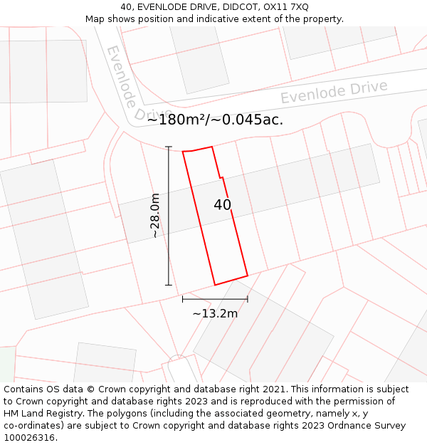 40, EVENLODE DRIVE, DIDCOT, OX11 7XQ: Plot and title map