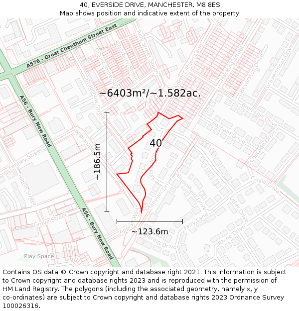 40, EVERSIDE DRIVE, MANCHESTER, M8 8ES: Plot and title map