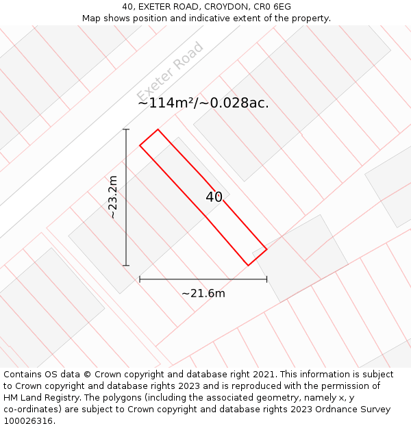 40, EXETER ROAD, CROYDON, CR0 6EG: Plot and title map
