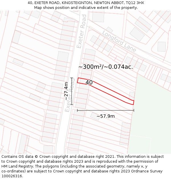 40, EXETER ROAD, KINGSTEIGNTON, NEWTON ABBOT, TQ12 3HX: Plot and title map