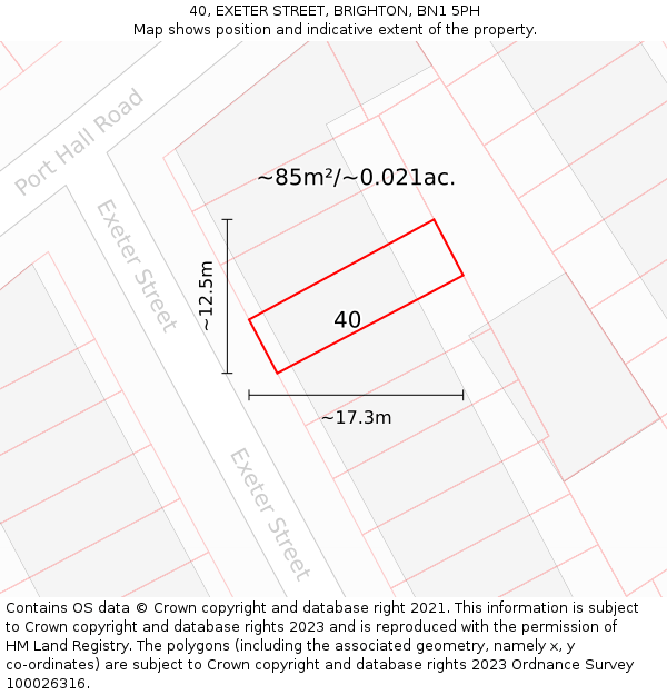 40, EXETER STREET, BRIGHTON, BN1 5PH: Plot and title map