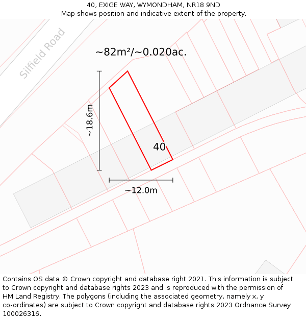40, EXIGE WAY, WYMONDHAM, NR18 9ND: Plot and title map
