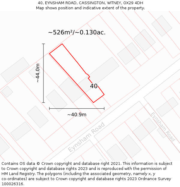 40, EYNSHAM ROAD, CASSINGTON, WITNEY, OX29 4DH: Plot and title map