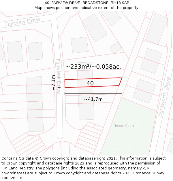 40, FAIRVIEW DRIVE, BROADSTONE, BH18 9AP: Plot and title map